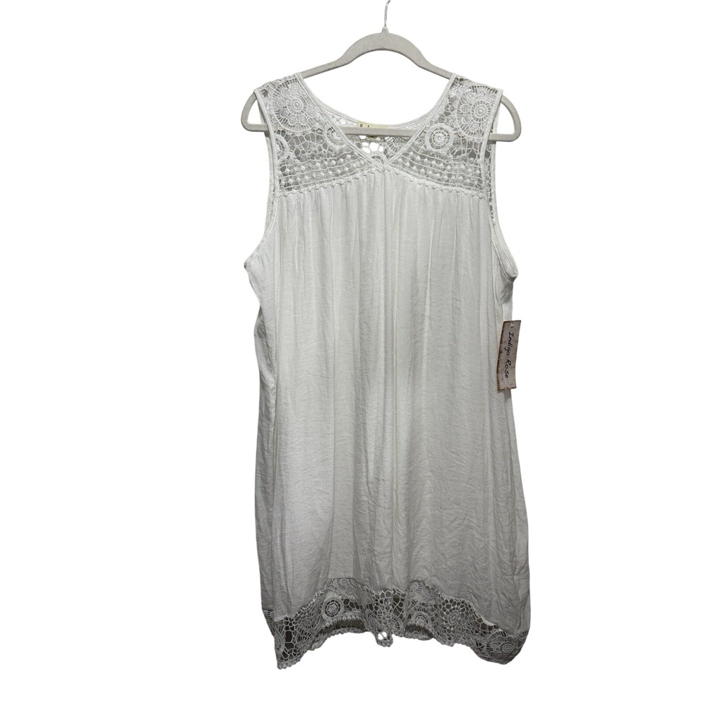 Indigo Rose‎ Crochet Lace Boho Mini Sun Dress Women's XL White Sleeveless Flawed